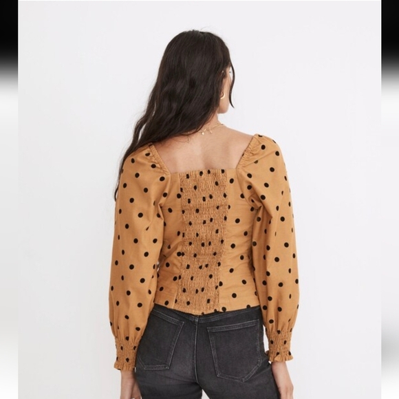 Corduroy Sweetheart Smocked-Back Top in Dot Button Frony Smocked Sleeve Size 10 - Picture 2 of 9